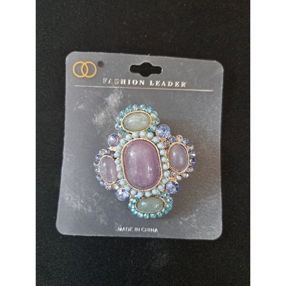 Vintage Inspired Fashion Leaders  Purple & Blue Rhinestones Brooch/Pin - Picture 1 of 6